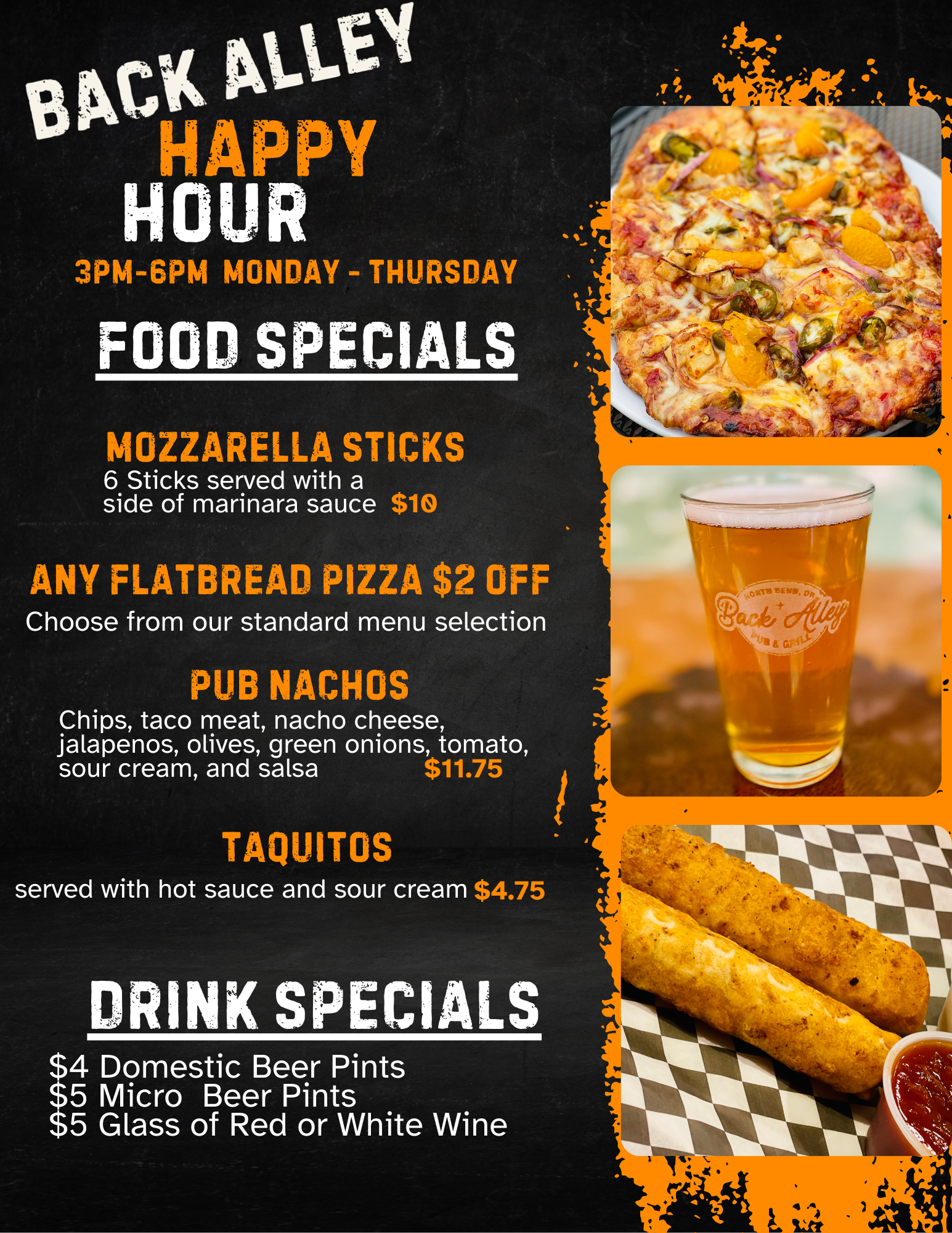 back alley happy hour flyer